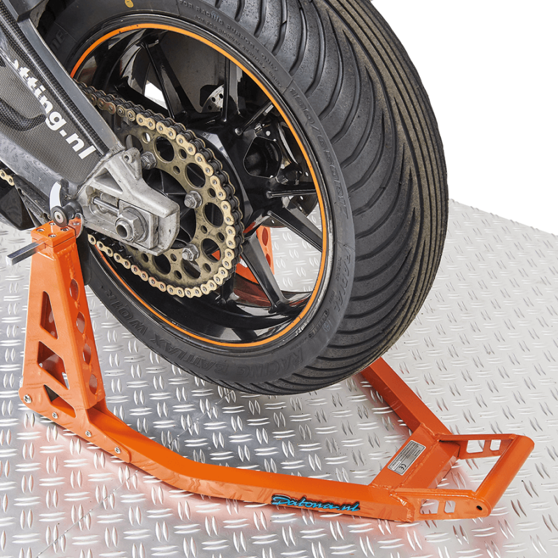 Béquille d'atelier orange pour moto roue arrière