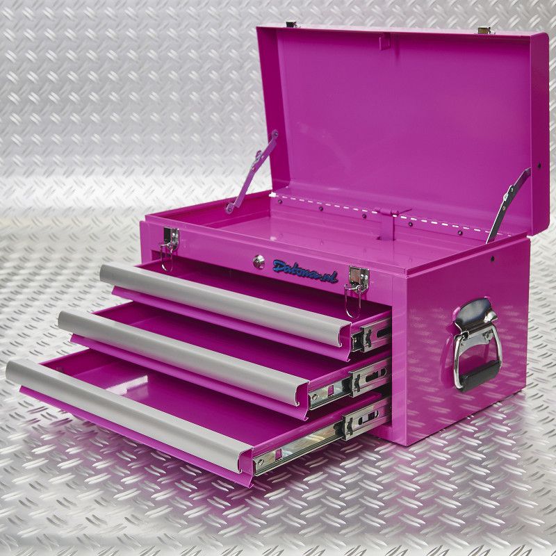 Caisse à outils avec 3 tiroirs - 3 tiroirs remplis – rose foncée