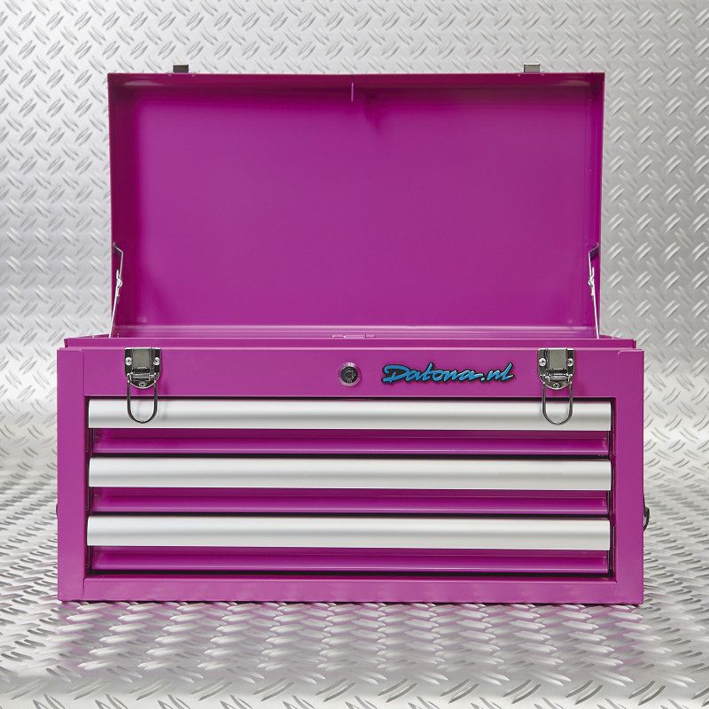 Caisse à outils violette avec 3 tiroirs