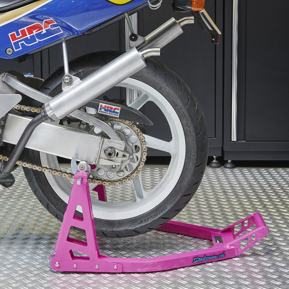 Roue arrière béquille d'atelier moto rose