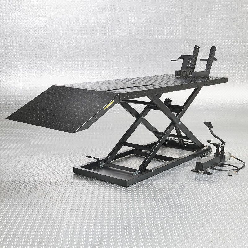 Table élévatrice noire hydropneumatique avec pince de roue