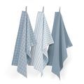 Walra Keukendoeken Set Cubes Uni, Stripes &amp; Blocks Jeans Blauw 50 x 70 cm - 3 Stuks