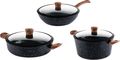 Ensemble de casseroles Westinghouse Marble Wood (wok de ø 30 cm + poêle à rôtir + Sauteuse de ø 28 cm) - Induction et toutes autres sources de chaleur