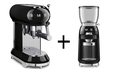 SMEG Espressomachine + Bonenmaler Zwart