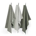Walra Keukendoeken Set Cubes Uni, Stripes &amp; Blocks Legergroen 50 x 70 cm - 3 Stuks