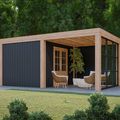Premium Gartenhaus Luxus Typ 6 - 600 x 350 cm - Schwarze Wände 