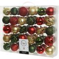 Kerstballen pakket, 60 kunststof ballen, onbreekbaar, in de kleuren goud, groen en rood