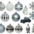Kerstballen pakket niet breekbaar zilver/blauw, set 25 stuks