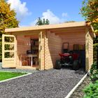 Cabane de jardin Bastrup 3 avec abri - Karibu + option cloisons fermées