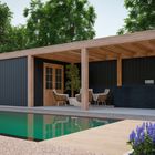 Premium Gartendomizil Luxus Typ 9 Gadero - 900 x 350 cm - Schwarze Wände ohne Stahl-Look Wand