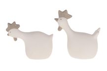 Kip Porselein Wit Grijs 12x6x12cm - 2 Stuks