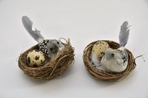 Doos Met Nest 8cm Vogel 10cm en Kwartelei - 2 Stuks