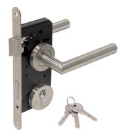 Stainless Steel Built-in Cylinder Lock Set with Handles on Round Rosettes  - Per Set
