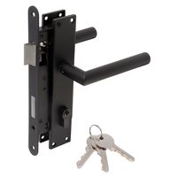 Black Door Hardware Set with Door Handle on Straight Shield - Per Piece