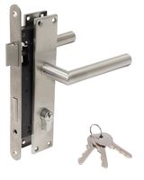 Stainless Steel Door Hardware Set with Handle on Straight Shield - Per Set