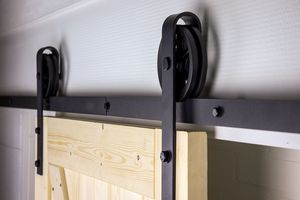 Complete Large Wheels Black Sliding Door System with Rails of 200 cm - Per Set