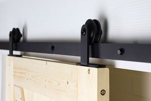 Sistema para porta de correr preto com calhas - Modelo em T - 200 cm - O kit