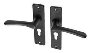 Zwarte deurklinken met schild PC55 aluminium vlindermodel - Per Set