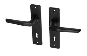 Zwarte deurklinken met schild SL72 aluminium duimmodel - Per set