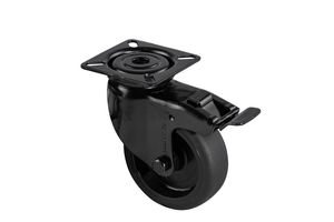Lenkrolle - Möbelrolle Schwarz mit Bremse 75 mm Gummi mit Platte - Pro Stück