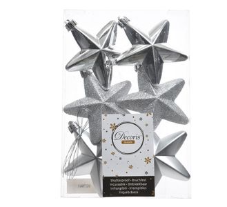 Kerstversiering ster 6 stuks zilver