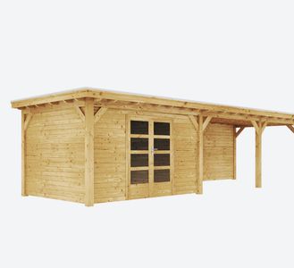 Blokhut Zermatt Dubbel Duxwood met overkapping 600 cm