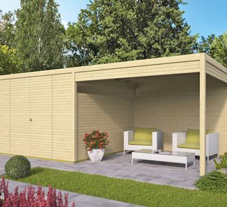 blokhut tuinhuis telma - Moderne tuinschuur met overkapping in designprofiel 28mm