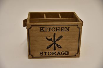 Bestekbakje hout "Kitchen storage" leren greep 17x12,5x12,5c