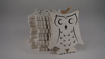wooden owl 10x10cm 10pc white