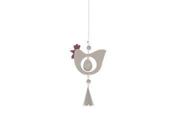 Hanging hen with spring 8x14cm 3pc Grey