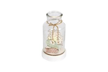 Glass bottle with wooden scene and light 9.5x9.5x16cm Multi