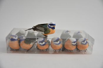 cb. 12 birds orange/blue 9cm