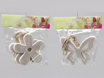 pbh. 2 wooden butterfly/flower/hangers ass. White 10.5x10.5