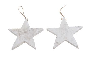 Wooden star 15cm rope 10pc White-wash