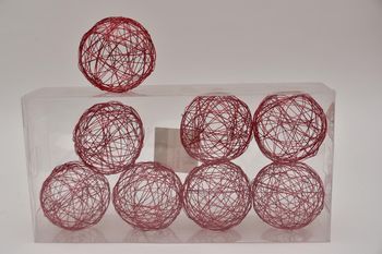 Metal wire ball 7,5cm 8pc. red