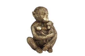 Skulptur "Affe mit Jungtier" gold polystone 13x9x15cm