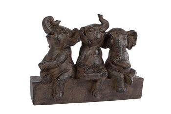 Sculptuur "Three elephants" bruin polystone 25x11x18,5cm