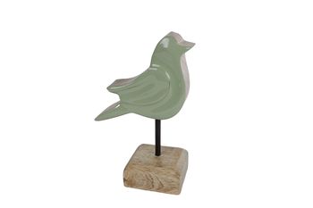 Sculptuur vogel "Tomtit" S groen/naturel mango 14x9x5cm