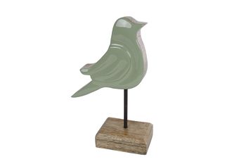 Sculptuur vogel "Tomtit" L groen/naturel mango 18x13x5cm