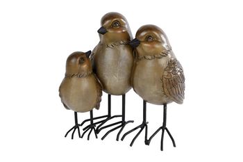 Sculptuur vogel "Three Birds" bruin polystone 17,3x16x16cm