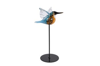 Sculptuur vogel "Kingfish" bruin/blauw glas 16x17,5x17,5cm