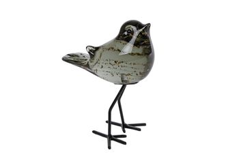 Skulptur Vogel "Fink" auf Sockel klar/d.grünes Glas 11x8x14cm