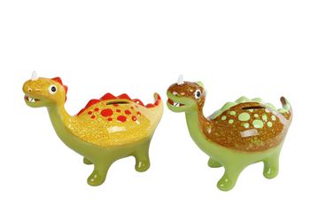 Spaarpot "Dino" groen/oranje 2 assortie aardewerk 21,5x8,3x16,6cm
