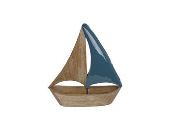 Sculptuur boot "Sail" S blauw/naturel mango 25x23x3cm