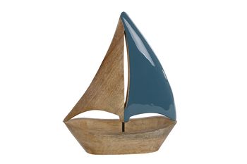 Sculptuur boot "Sail" L blauw/naturel mango 35x28x3cm