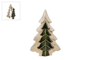 Sculptuur "3D Pine Tree" S groen/naturel mango 15x10x2,5cm