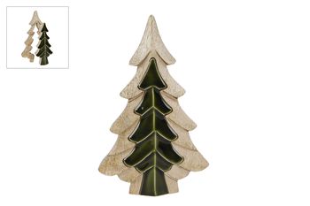 Sculptuur "3D Pine Tree" L groen/naturel mango 20x13x2,5cm