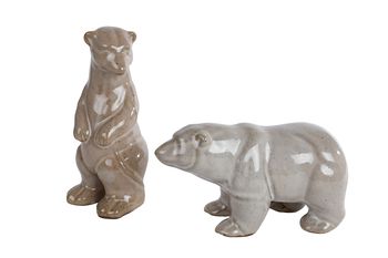 Sculptuur "Polar Bear" grijs 2 assortie aardewerk 15,5x6,5x8cm