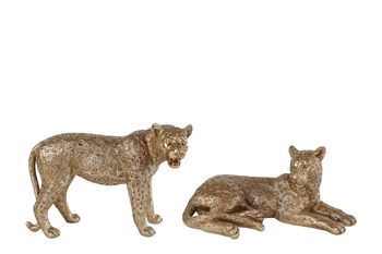 Sculptuur "Luipaard" goud 2 assortie polystone 30x14x21cm
