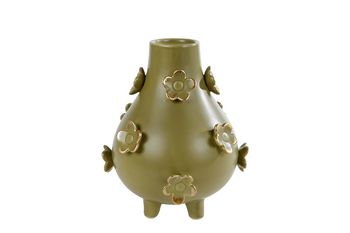 Vase "Fleur" M grün/gold getöpfert 15.5x15x19cm